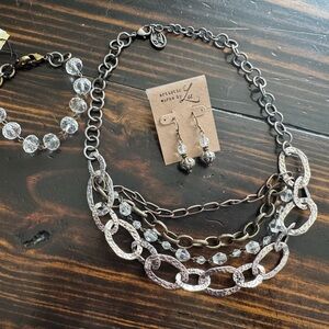 Artistic Works by Lu Mixed Metal Silver and Crystal Necklace Set